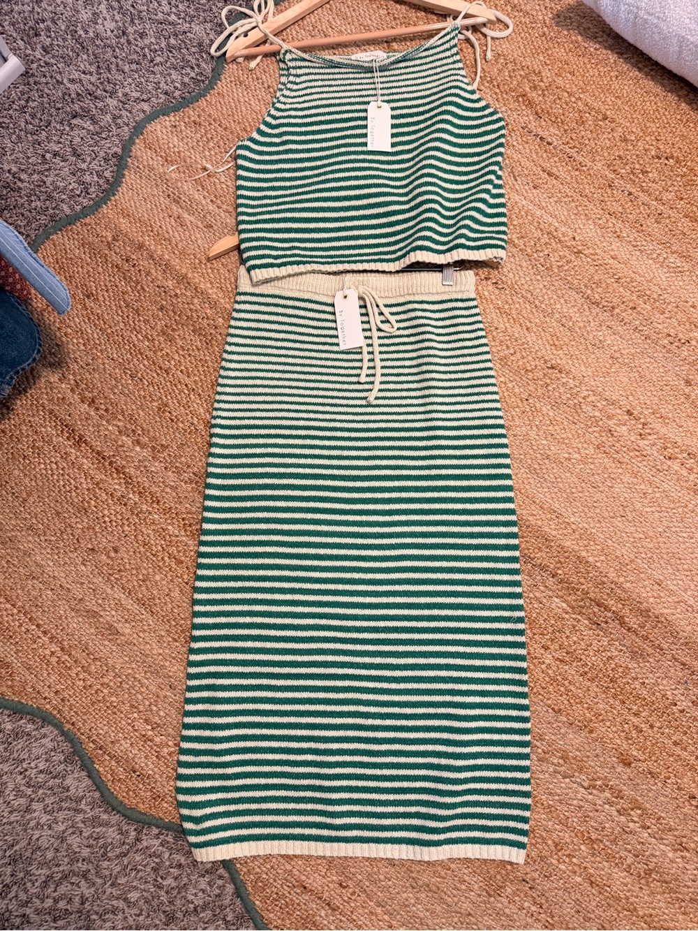 By Together Green and Cream Striped Knit Maxi Set
